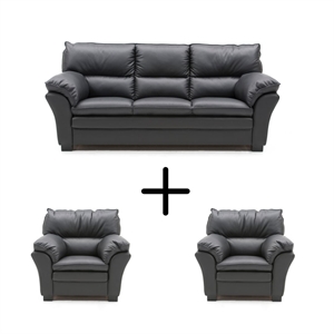 PALMA 3+1+1 PERS. SOFAER - SOLEDA/SKAI SORT LÆDER - MÅL: 215 X 103 X 103 CM.